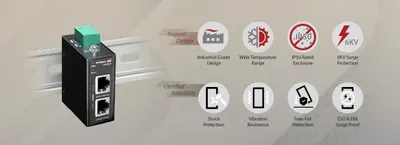Obrázok produktu pre Edimax IGP-203IT EDIMAX Industrie 2.5 Gigabit 90W PoE++ DIN-Rail Injektor