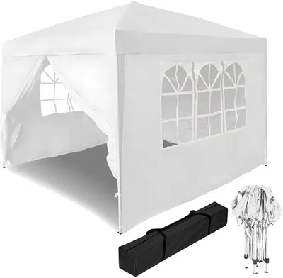 Immagine prodotto di Tenda pieghevole per feste, impermeabile, con 4 pannelli laterali - Tenda pieghevole da giardino, protezione UV - ideale per giardino, feste, matrimoni, picnic, colore bianco