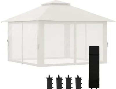 Produktbild von Faltpavillon, höhenverstellbar, 4 Netzwände, Lüftungsdach, Tragetasche, Schnellaufbau, 4 x 4 x 3 m, Cremeweiß