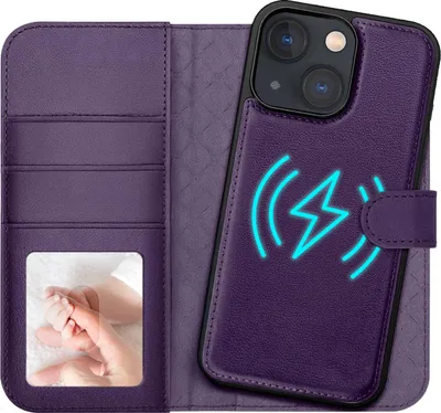 Zdjęcie produktu dla etui na telefon komórkowy z portfelem magnetycznym 2 w 1 do iPhone'a 13 ochrona RFID, zdejmowana osłona magnetyczna, kompatybilne z MagSafe, odporne na wstrząsy etui z okienkiem na zdjęcie
