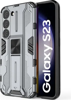 Produktbild von Galaxy S23 Hülle, Dual Layer PC TPU Bumper Stoßfest Ständer Schutzhülle für Samsung Galaxy S23 Grau