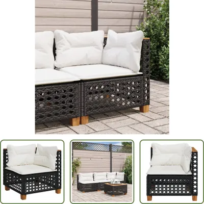 Image de The Living Store Canapé d'angle de jardin avec coussins Noir Poly Rattan