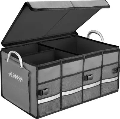Produktbild von Kofferraum-Organizerbox, wasserdicht, faltbar, 3 Fächer, Außentaschen, 63 l, 60 x 35 x 30 cm, Grau