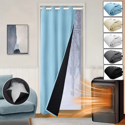 Produktbild von Dicke Schwere Blickdichte Gardinen mit Ösen Wärmeisolierend Kälteschutz Türvorhang Winter Wasserdicht Winddicht Vorhang für Schlafzimmer Tür Blau 132x203cm