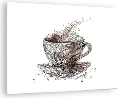 Produktbild von Bilder auf glas - Abstraktion Tasse Tee heiß - 70x50cm - Glasbilder - Wandbilder - Kunstdruck - zum Aufhängen bereit - Wanddekoration aus Glas - Glas Bilder - Wandbild auf Glas - GAA70x50-2976