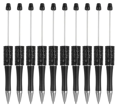 10er-Set Diamant-Perlenstifte, Kunststoff, schwarz, DIY-Kugelschreiber