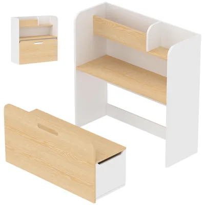 Produktbild von AIYAPLAY Kindertisch mit Sitzbank 5-in-1 Kindersitzgruppe mit Bücherregal