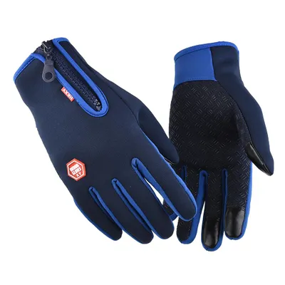 Produktbild von Handschuhe Touchscreen Rutschfest Winterhandschuhe Skihandschuhe Thermohandschuhe Fahrradhandschuhe mit Reißverschluss, Blau, XL