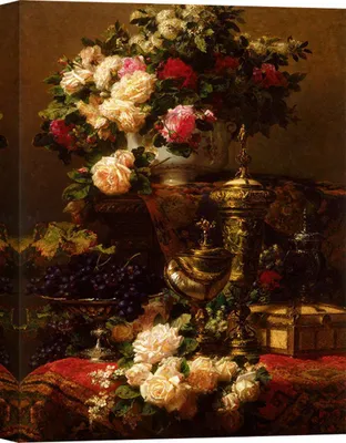 Imagen del producto de Cuadro sobre lienzo, bodegón – Jean-Baptiste Robie, Flores y frutas – 80x60 cm