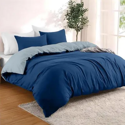 Produktbild von Dekbedset 3-teilig 240x220 cm in 100% Microfaser - Donkerblauw/Blauwgrijs - 2 Kissenbezüge 65x65 cm