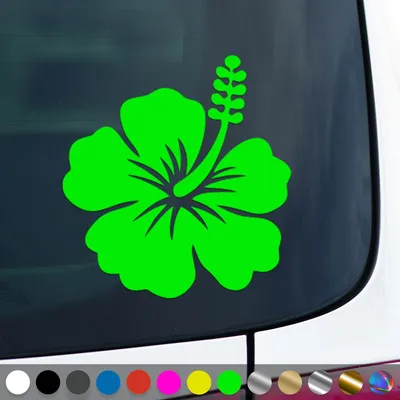Produktbild von PantherPixel Hawaii Aufkleber Aloha Tiki Blume Hibiskusblüte Sticker Auto Geschenkidee Farbe Neon-Grün