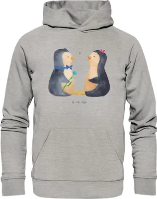 Produktbild von Mr. & Mrs. Panda Nachhaltiger Hoodie Pinguin Pärchen Größe L - Heather Grey - Geschenk, glücklich, Hoody, Verknallt, Liebe, Hochzeitstag, Fleece, Kapuzenpullover