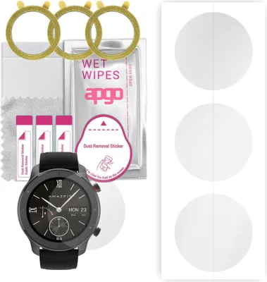 Produktbild von apgo 3 Stück Schutzfolie, klar, kompatibel mit Amazfit GTR (42mm) Smartwatch, Hydrogel Displayschutzfolie mit Positionierhilfe, Displayfolie, robust und kratzfest