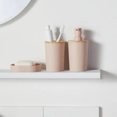 Image de Ensemble d'Accessoires de Salle de Bain 6 Pièces, TODAY UTILITY, Distributeur Savon, Gobelet, Porte Brosse à Dents, Brosse WC, Poubelle 7L, Rose