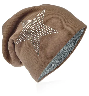 Produktbild von Strick Beanie Strass Stern Taupe