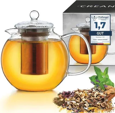 Obrázek produktu pro Nerezová konvice na čaj o objemu 1,3 l s nerezovým filtrem – ideální pro přípravu čaje z hrubého čajového prášku a bez použití tlaku.