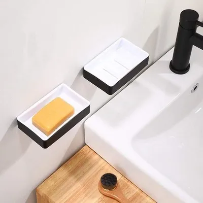 Produktbild von Kein Bohren erforderlich, Seifenschale, Seifenschale für Bad, Dusche, Küche, Aluminium und ABS-Kunststoff, starker Klebstoff, Wandseifenschale, Dusche