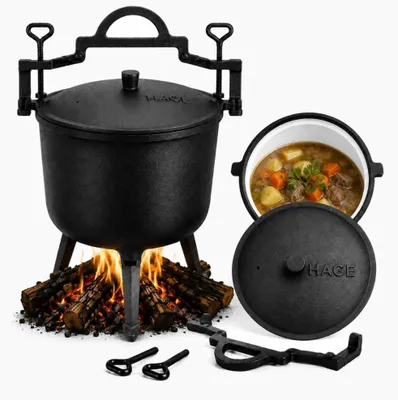 Image de Marmite à goulasch HAGE en fonte émaillée avec couvercle et pieds, 10 L