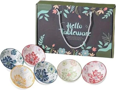 Produktbild von Famanu Keramische Schalen - Handgemachtes Blumenmuster - 6 Stück