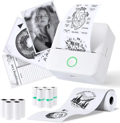 Obrázok produktu pre Fototlačiareň s 10 rolkami tlačového papiera, Bluetooth tlačiareň štítkov, termotlačiareň na poznámky, fotografie, denníky, domáce majstrovanie, kompatibilná s iOS a Android