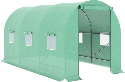 Produktbild von Outsunny Tunnelgewächshaus, 400 x 200 x 200 cm, Gartengewächshaus mit Rolltor und mehreren Fenstern, PE-Abdeckung, 140 g/m², UV-beständiger Metallrahmen, für den Anbau von Pflanzen, Gemüse, Grün