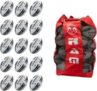 Zdjęcie produktu dla 15x Zestaw piłek do rugby Pro Trainer Gripper z torbą transportową 3D Grip - marka nr 1 w Europie - Niebieski - Rozmiar 4