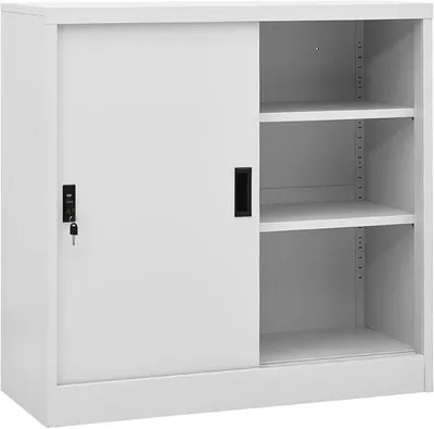 Produktbild von Büroschrank, Schiebetür Stahlschrank Hellgrau 90x40x90 cm mit verstellbaren Regalen und Schloss für Büroorganisation