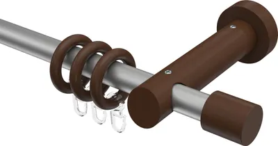 Produktbild von Interdeco Gardinenstange / Vorhangstange Silbergrau / Nussbaum lackiert, Typ Talena Feta (Kappe), 20 mm Ø 1-läufig, 160 cm