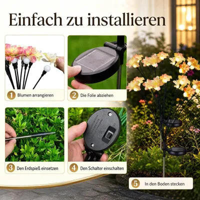 Produktbild von Solarlampe Blume 4 Stück, 40 LED Glühwürmchen Garten Deko, Außenleuchte