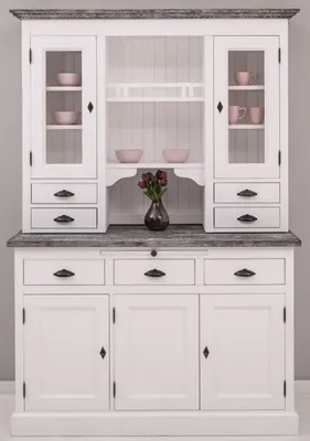 Zdjęcie produktu dla Casa Padrino szafka kuchenna w stylu rustykalnym biała / ciemnoszara 138 x 50 x wys. 197 cm - 2-częściowa szafka kuchenna z 5 drzwiami i 7 szufladami - Meble kuchenne w stylu rustykalnym