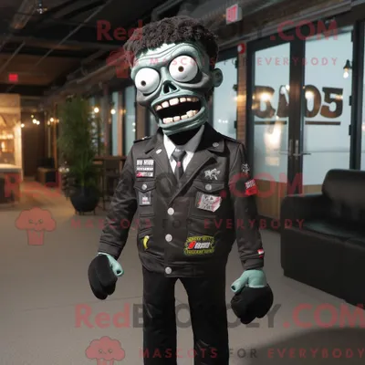 Produktbild von Schwarzes REDBROKOLY Zombie-Maskottchen-Kostüm mit Bomberjacke und Krawattennadeln