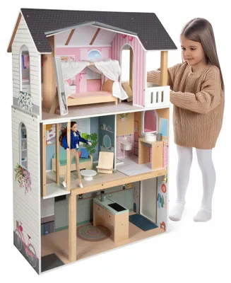 Image de Maison de poupées en bois, 3 étages avec ascenseur, pour poupées jusqu'à 30 cm, échelle 1:6