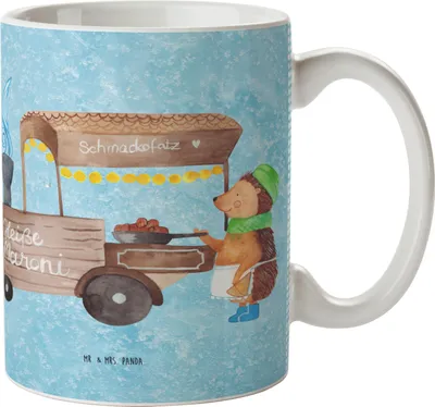 Produktbild von Mr. & Mrs. Panda Keramiktasse Igel Maronen - Eisblau - Geschenk, Duft, Weihnachtsmarkt, kaffeebecher keramik, Weihnachten, Kaffeepott, Tasse, Kastanien, Kaffeetasse