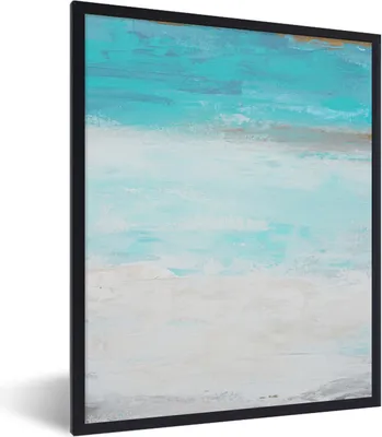 Produktbild von MuchoWow® Gerahmtes Poster Farbe - Blau - Weiß - Kunst 60x80 cm - Poster mit Schwarzem Bilderrahmen Wandposter Rahmen Foto Bilder - Premium - Wanddeko Wohnzimmer