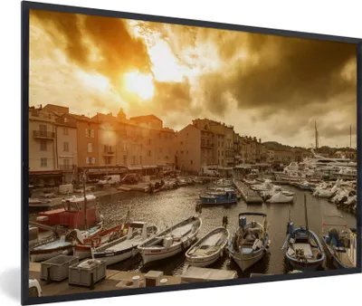 Produktbild von MuchoWow® MuchoWow® Gerahmtes Poster Oranger Himmel über Saint-Tropez in Frankreich 60x40 cm - Poster mit zchwarzem Bilderrahmen - Printing - Wanddeko Schlafzimmer