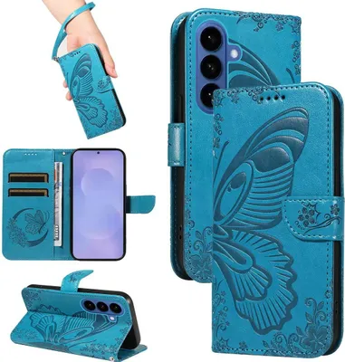 Produktbild von Mobigear Butterfly  Samsung Galaxy S26 Plus Hülle Klapphülle Geldbörse - Blau
