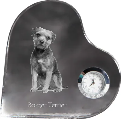 Zdjęcie produktu dla Border terier – kryształowe zegary z motywem psa, półki w kształcie serca z zegarami, personalizowane stojące zegary marki Art-Dog