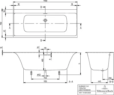 Obrázek produktu pro Villeroy & Boch UBQ170SBW2DV-01 Vana Subway 3.0 UBQ170SBW2DV