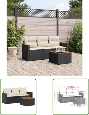 Produktbild von The Living Store 4-tlg. Garten-Sofagarnitur mit Kissen Schwarz Poly Rattan