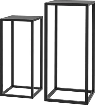 Produktbild von Pflanzenständer Stahl skandinavisch, Blumenständer 2er-Set Metall schwenkbar stapelbar, Schwarz  |  platzsparend  |  5 kg  |  58,5/65 cm