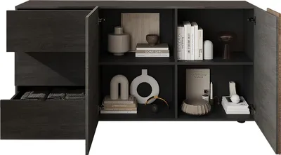 Produktbild von Dmora Sideboard Carinola 181x44x84h cm Nussbaum Braun, 3 Schubladen 2 Regale