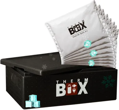Produktbild von THERM BOX Styroporbox B53 mit 8x Kühlakku 53L Kühlbox Innen: 62,5x42,5x20cm Transportbox Wiederverwendbar für E2 Kiste