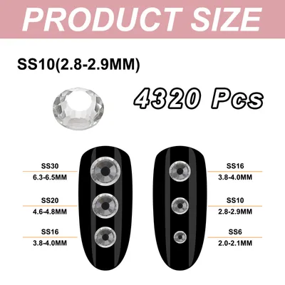 Produktbild von 4320 Stš¹ck SS10 Runde Flatback Kristall 2,8-2,9mm Glas Strasssteine Diamanten fš¹r DIY Basteln Kleidung Schuhe Nagelkunst Dekoration, Klar
