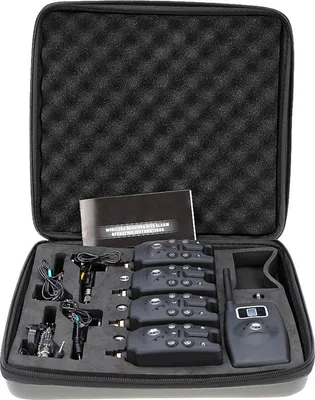 Produktbild von Lixada Wireless Digital Fishing LED Alarm  Set 4 Fischerei Bissanzeiger + 1 Empf?nger mit LCD-Bildschirm-Anzeige + 4-Edelstahl-Kette Hanger Illuminated Swinger in der Rechtssache Karpfenangeln