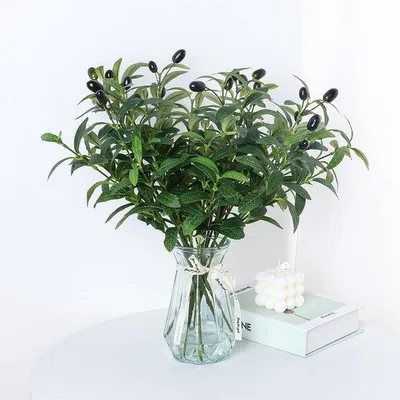 Image de Branches d'olivier artificielles de 45 cm, lot de 6, plante artificielle pour l'intérieur et l'extérieur