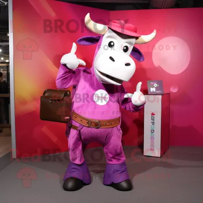 Imagen del producto de Personaje REDBROKOLY de disfraz de mascota Magenta Zebu vestido con jeans Bootcut y maletines