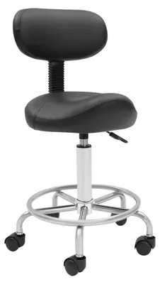 Produktbild von Sattelhocker mit Rückenlehne - Ergonomischer Rollhocker für Büro & Praxis - Höhenverstellbar 45–59 cm - 360° drehbarer Sitz - Leise Rollen - Belastbar bis 150 kg