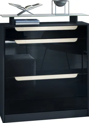 Produktbild von Vladon Schuhschrank Fiesta, Schwarz matt/Schwarz Hochglanz/Creme Hochglanz - Schuhkipper für 16 Paar Schuhe (89 x 104 x 23 cm)