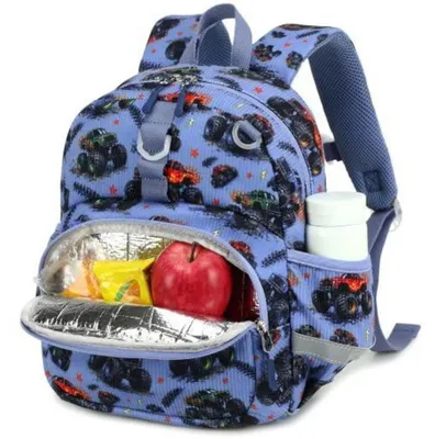 Immagine prodotto di Zaino per l'asilo, colore blu, con decorazione a forma di auto, 12 pollici, idrorepellente, con elementi riflettenti, capacità 8 litri