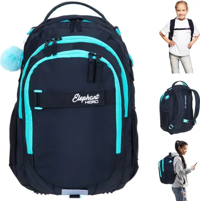 Produktbild von Schulrucksack Elephant Hero Signature Rucksack Mädchen Schultasche backpack Schulranzen  Schule Tasche 13015 Tiff Türkis Black